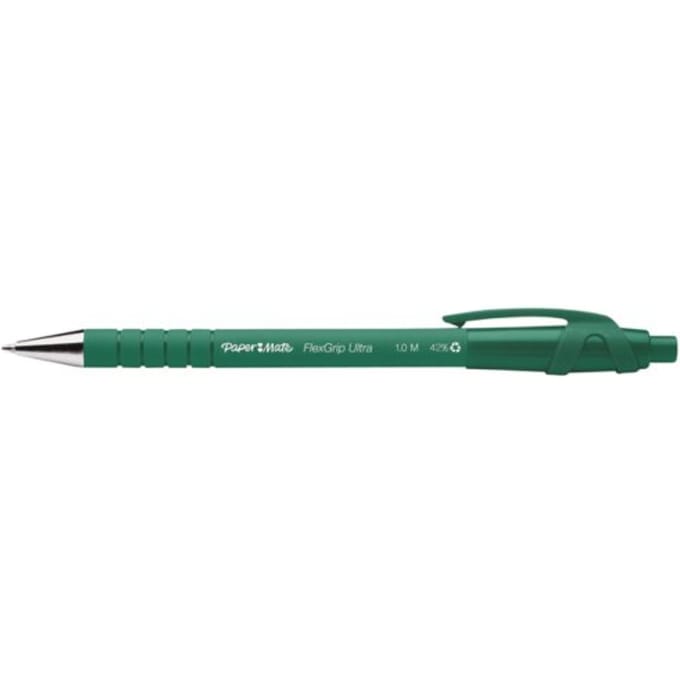 Paper Mate Flexgrip Ultra Intrekbare-balpennen | Medium Punt (1,0 mm) | Groen | 12 stuks