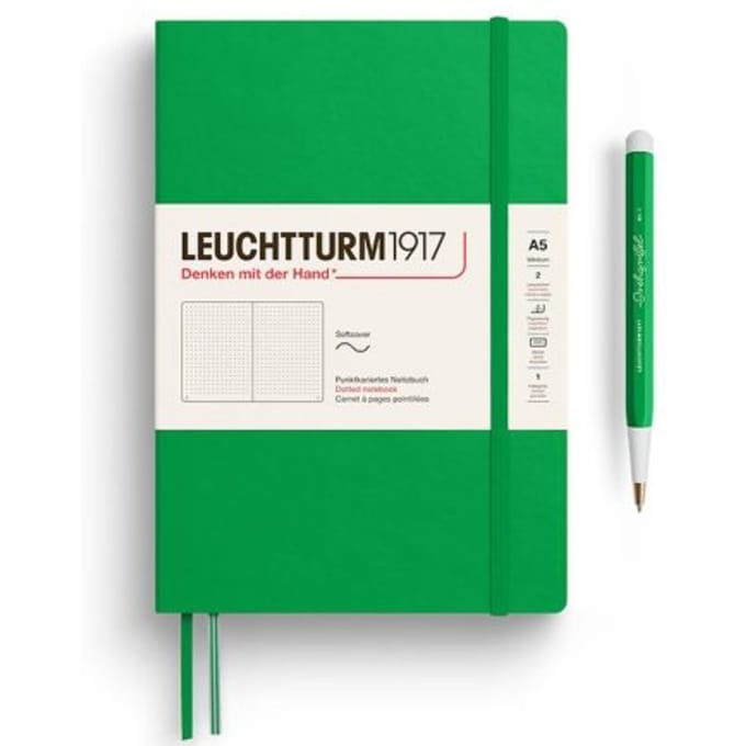 Leuchtturm1917 notitieboekje, softcover, medium a5, dotted, lenteblad groen