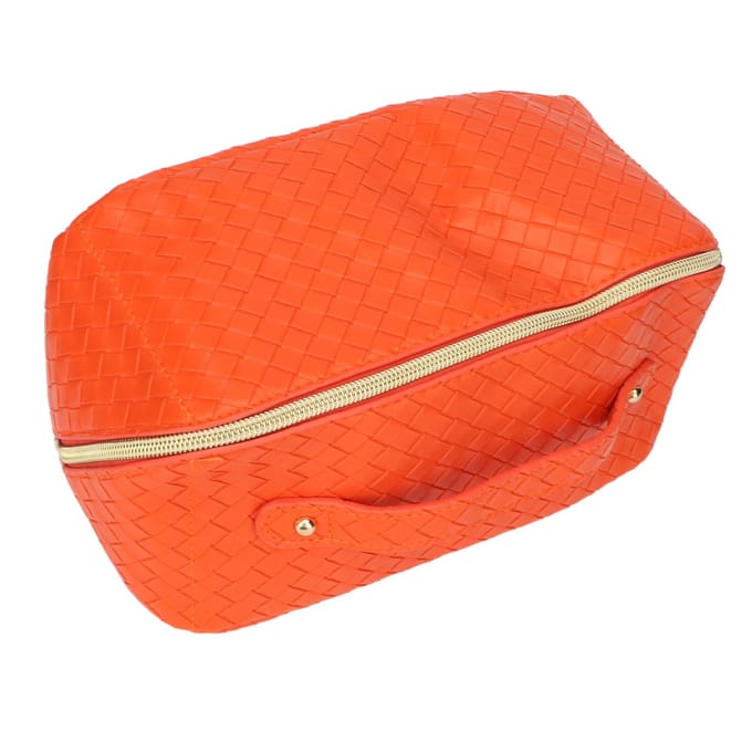 Make-up Reistas PU Leer Grote Capaciteit Geruit Multifunctioneel Waterdicht Cosmetische Tas Oranje red