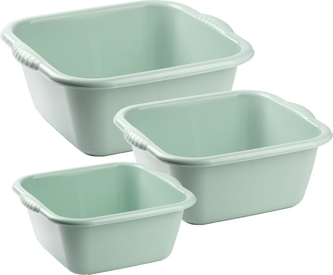 Forte Plastics Afwasbak teil - set van 3 formaten - 6 en 10 en 15 liter - mint groen - kunststof