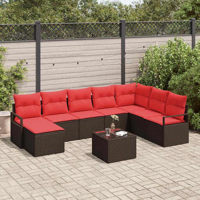 vidaXL Bankstel 9 st Bruin poly rattan
