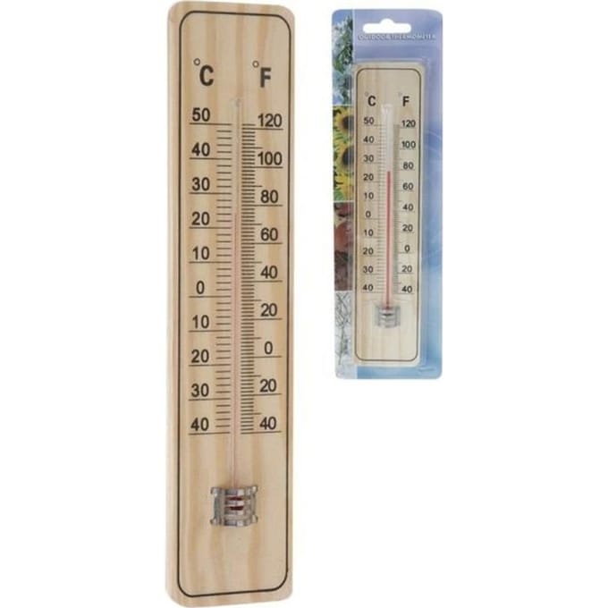 Pro Garden Thermometer - binnen/buiten - hout - 22,5 x 5 cm