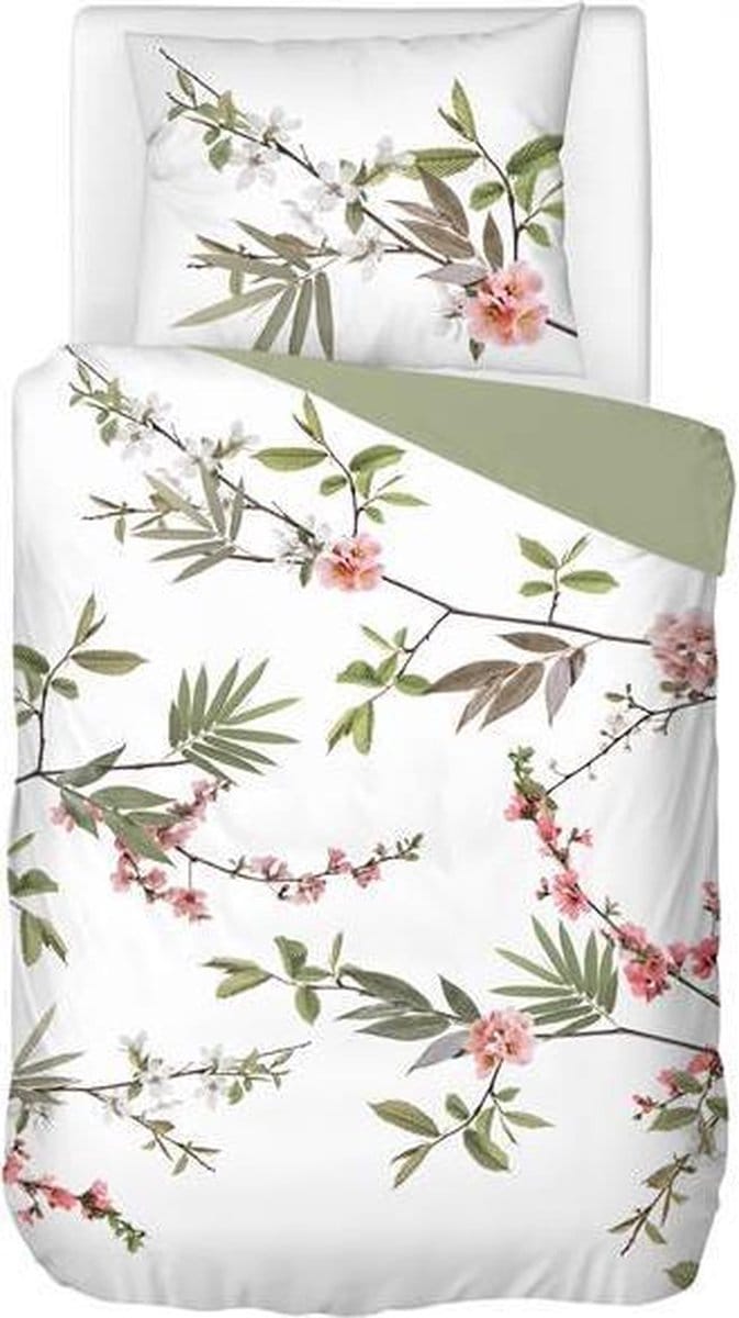 Snoozing Spring Branch - Dekbedovertrek - Eenpersoons - 140x200/220 cm + 1 kussensloop 60x70 cm - Groen