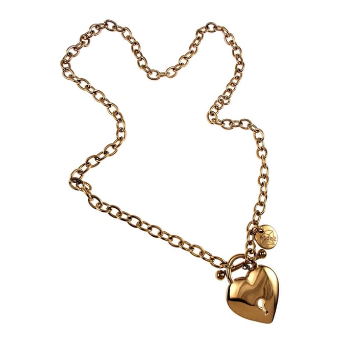 44cm Ketting Dames - Verguld RVS - Ovale Schakelketting met Hart-T-Sluiting - esde2 Ketting