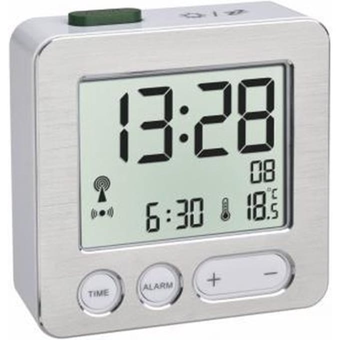TFA Digitale Wekker - Zilver - Meet Binnentemperatuur  - Datum - Alarm - Achtergrondverlichting