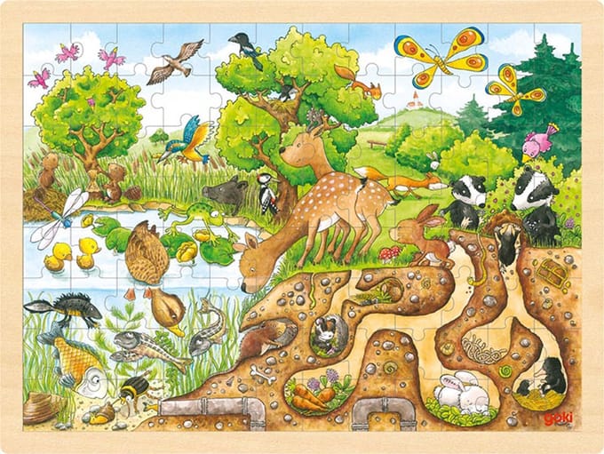 GOKI Puzzel - Op Ontdekking - 96 Stukjes - 40X30X0,8Cm - Hout - 3 Jaar