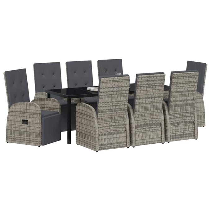 vidaXL - Tuin - Eettafel - Set - 9 - st - Grijs - poly - rattan