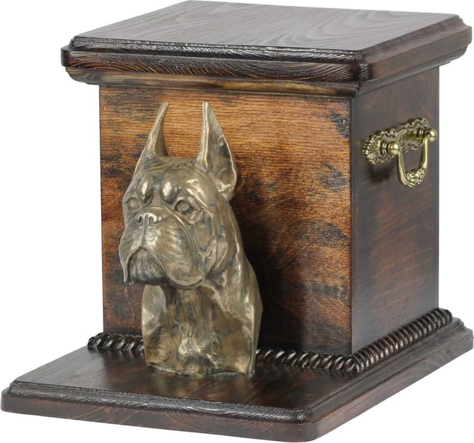Elegante urn voor hondenas met buste van een Boxer
