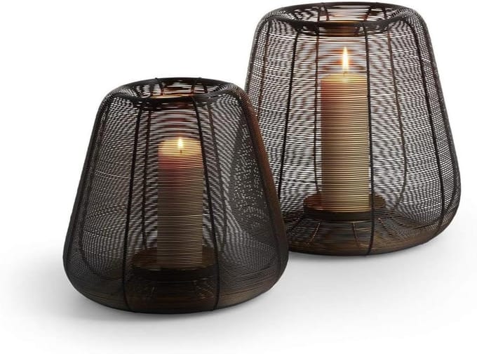 Windlicht Decoratief - Lantaarn Kaars - Sfeerverlichting Creëren - Handgeweven Staaldraad - 26 cm hoog - Bruin Goud