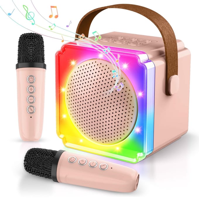 Karaoke Set voor Volwassenen en Kinderen – met 2 Microfoons – Bluetooth‑Speaker – Draagbaar Model – LED‑Verlichting