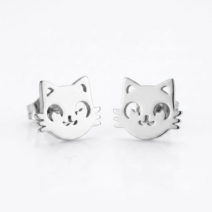 WeLoveSilver - chirurgisch stalen oorstekers - kat - 10mm