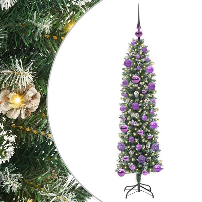 vidaXL - Kunstmatige - slanke - kerstboom - Groen - en - Wit - 120 - cm