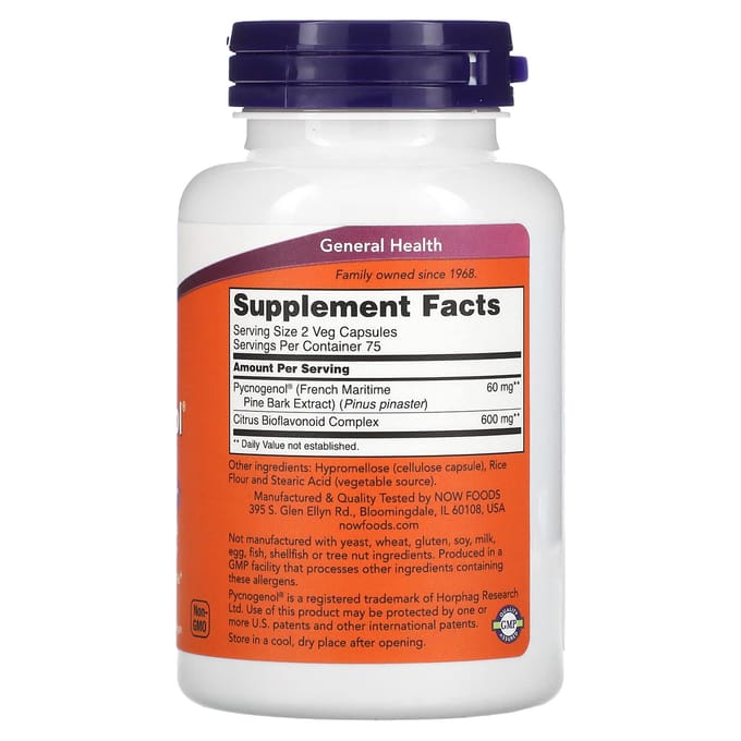 NOW Foods Pycnogenol 30 mg – 150 Vegetarische Capsules | Met Bioflavonoïden