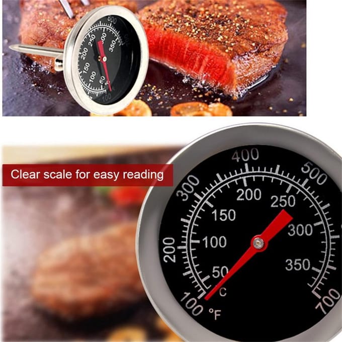 Roestvrijstalen Barbecue Grill Vleesthermometer Wijzerplaat Temperatuur Drukmeter Koken Voedselsonde wit