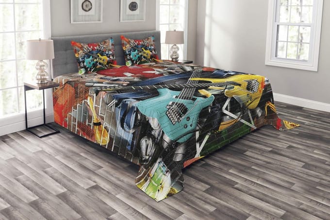 ABAKUHAUS Muziek bedsprei-set – Collage Instrument Joyful – Multi 264x220 cm