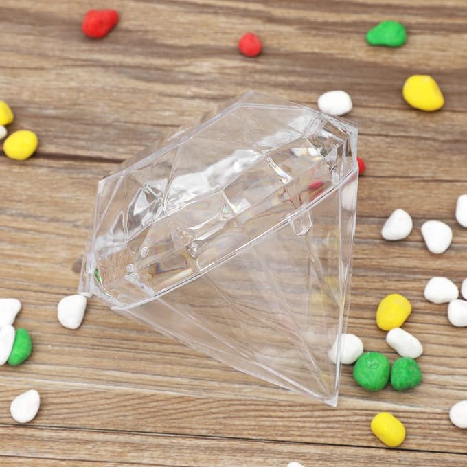 12 stuks Bruiloft Feest Thuis Diamantvorm Transparant Plastic Geluk Snoepdoosje white