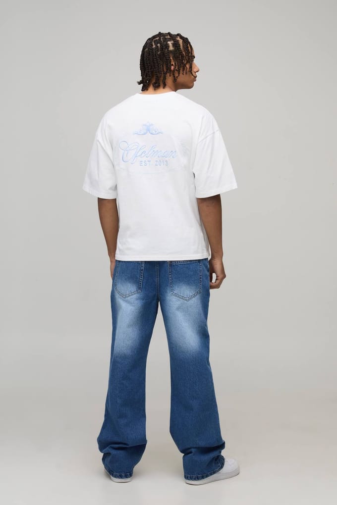 Rechte Uitlopende Western Geborduurd Contrast Stiksel Jeans | Light Blue | Size 30R