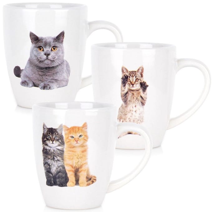 Keramische mokken katten 220 ml 3 stuks.
