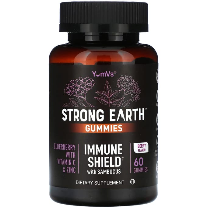 YumVs Strength Earth Gummies, immuunschild met zeekraal, bessen, 60 gummies