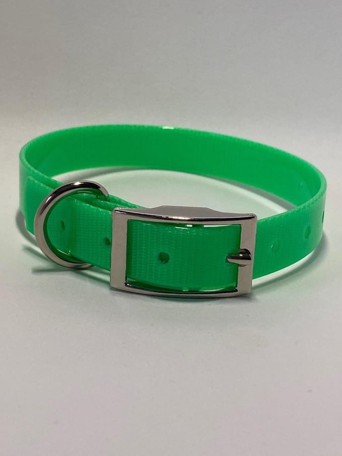 Halsband BioThane GOLD Transparant - (licht) GROEN - 600mmX25mm - dubbele gesp