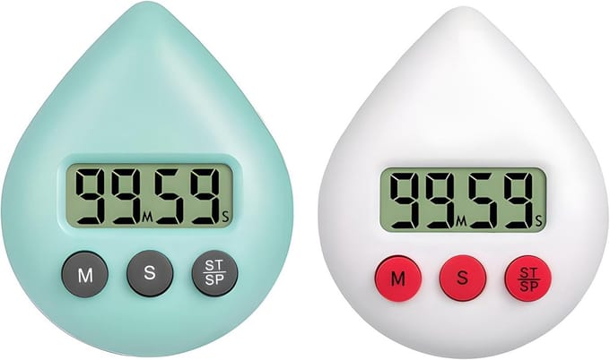 Oneay 2 stuk digitale douchetimer, waterdichte douchetimer, digitale badkamerklok met druppelvormig LCD-display, geschikt voor school, studie, keuken, koken en douchen.
