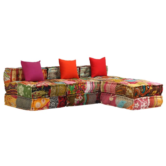 vidaXL - Poef - driezits - modulair - stof - patchwork