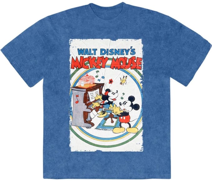 Disney - Mickey & Minnie Piano Heren Tshirt - M - Blauw