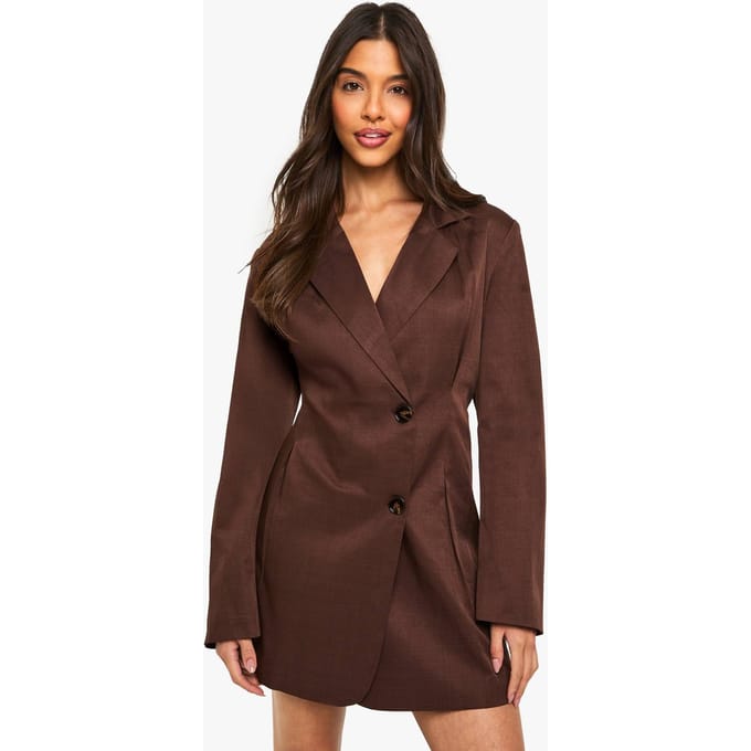 boohoo Dames Ingesnoerde blazerjurk met haak- en oogsluiting | Chocoladebruin | Maat: 36