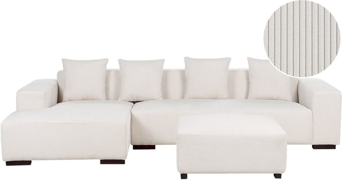 LUNGO - Hoekbank met ottomaan - Gebroken wit - Rechtszijdig - Corduroy