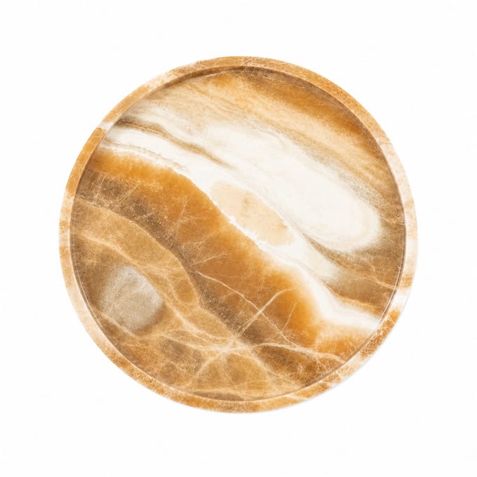 Marmoree - Onyx - Marmeren Tray - Dienblad - Rond - Natuursteen - Beige/Bruin - 27cm