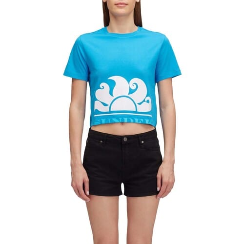 T-shirt Korte Mouw Sundek Cropped With Maxi Logo Print