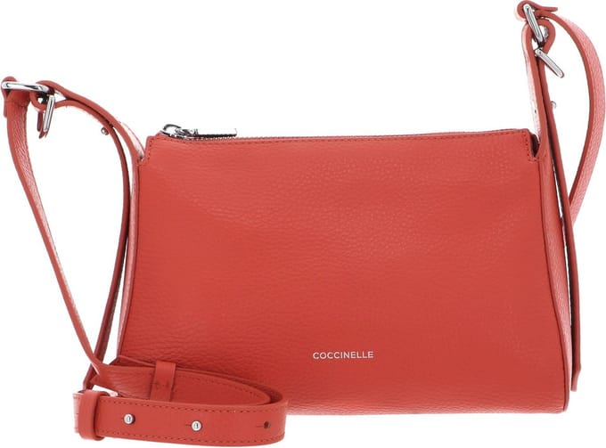 COCCINELLE Leren Schoudertas Bishop Mini Bag Grained Leather Grenadine Red Lichtrood