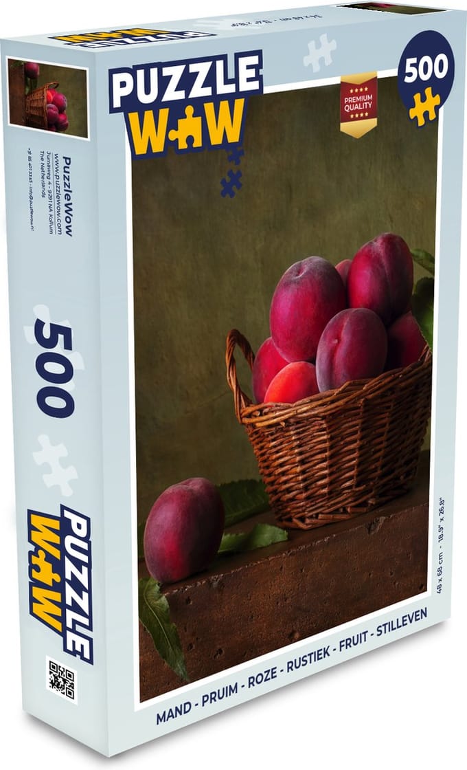 Puzzel Mand - Pruim - Roze - Rustiek - Fruit - Stilleven - Legpuzzel - Puzzel 500 stukjes