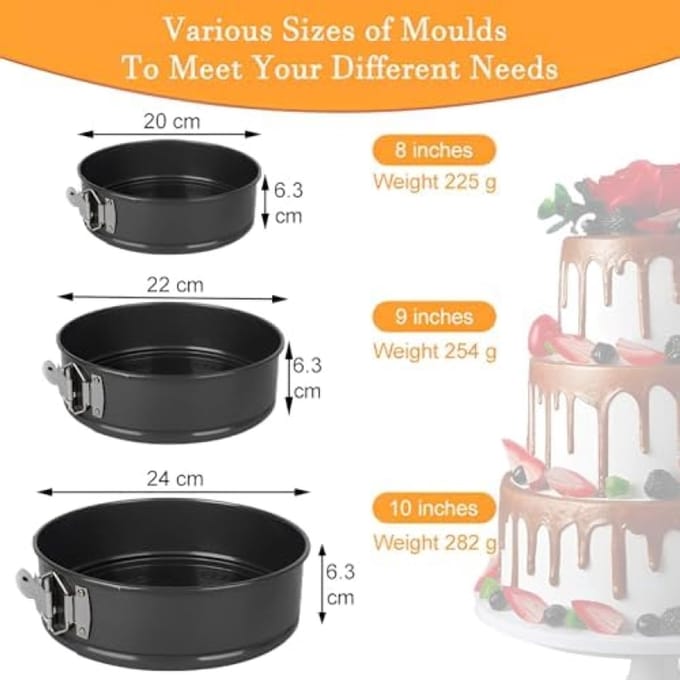 Set van 3 ronde bakvormen met losse bodem - 20, 22 en 24 cm