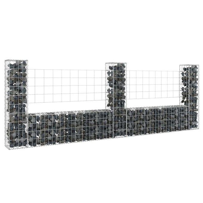 vidaXL - Schanskorf - U-vormig - met - 3 - palen - 260x20x100 - cm - ijzer