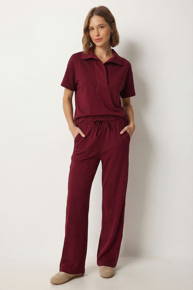 Polokraag Blouse & Midden Taille Wijde Pantalon Twee-Delig Set