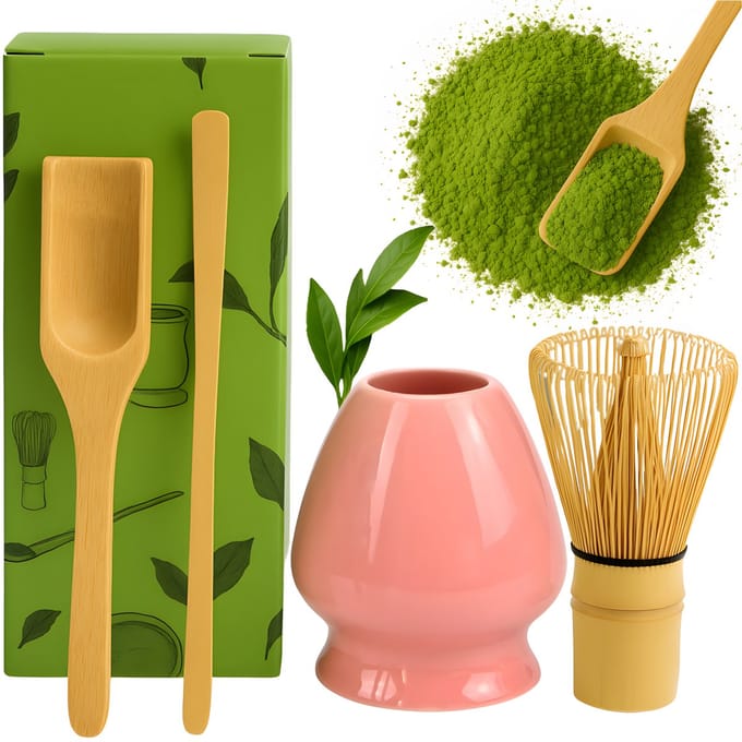 Matcha Set 4-in-1 – Roze – Bamboe & Keramiek – Japans Thee Bereidingsset