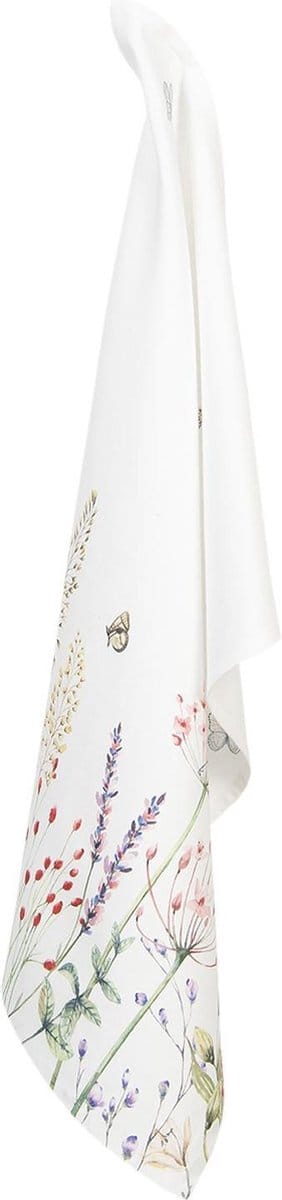 Clayre & Eef Theedoek 50x70 cm Wit Groen Katoen Bloemen