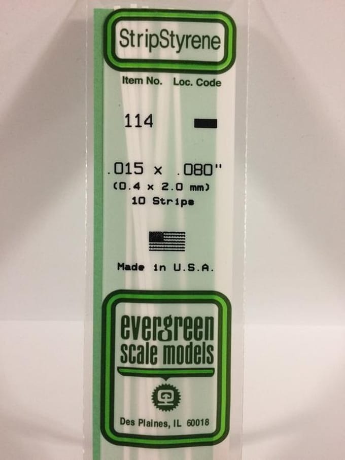 Evergreen Modelbouwdecoratie - 114 Strip 0,4mmX2,0mmX35cm - 10 stuks Styreen