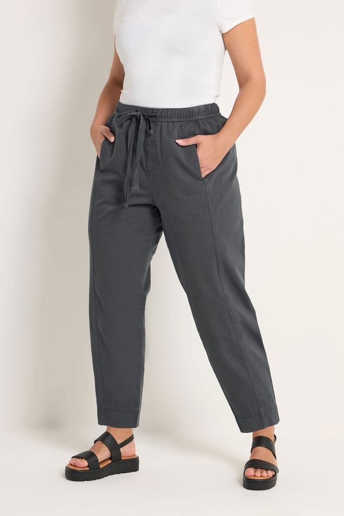 Yours Houtskoolgrijze Twill Taps Toelopende Broek Size 48