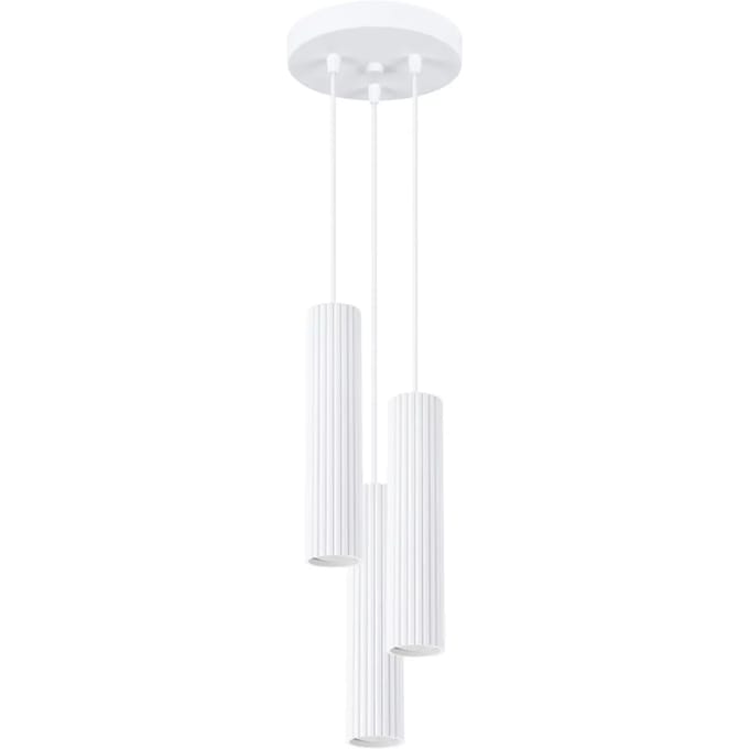 Hanglamp KARBON 3P met 3 geribbelde buiskappen op ronde rozet - Sollux Lighting - IP20 - Wit aluminium behuizing - 19.5 x 19.5 x 108 cm - 3 x GU10 LED, exclusief lichtbron - 3 x 10 W - Minimalistische hanglamp voor woonkamer, eetkamer en keuken