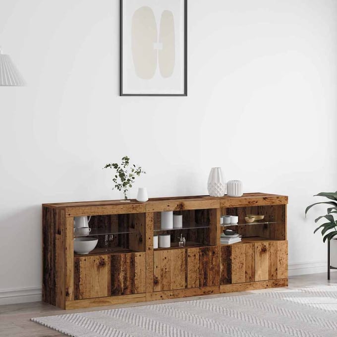 vidaXL - LED - Dressoir - Oud - Hout - 181 - x - 37 - x - 67 - cm - Bewerkt - hout