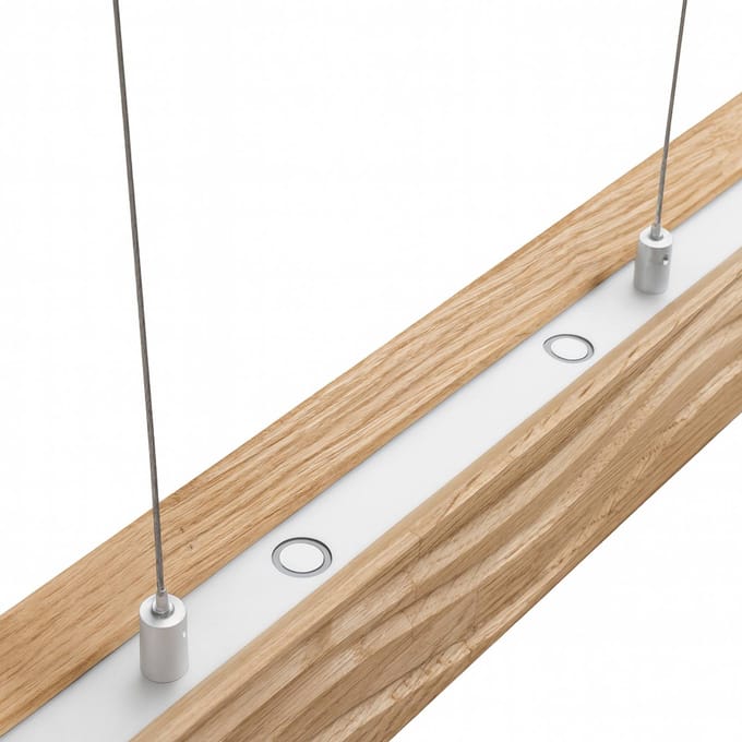 Elobra LED hanglamp Atacama, eiken/nikkel, hout, lengte 116 cm