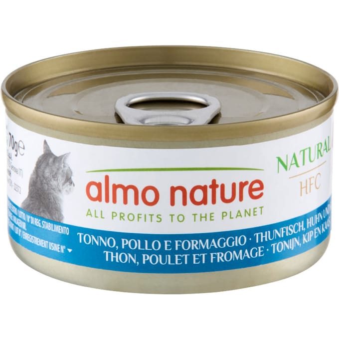 24x70g HFC Natural Tonijn, Kip & Kaas Almo Nature Kattenvoer