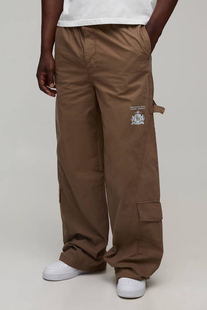Tall Baggy Fit LA Gusset Cargo Trousers | Tobacco | Size 46