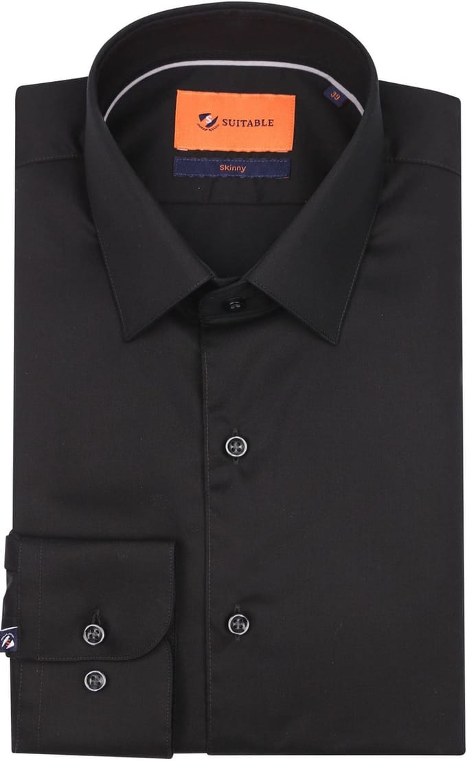 Suitable Twill Overhemd Zwart - Maat 39 - Heren - Overhemden Formeel