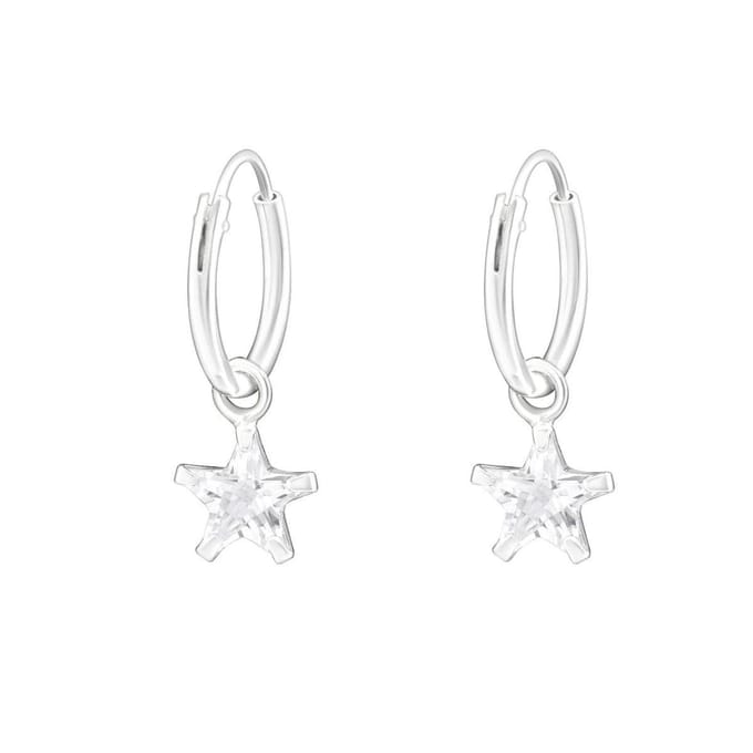 Zilveren oorringen - met hanger - cubic zirkonia ster - 12 mm
