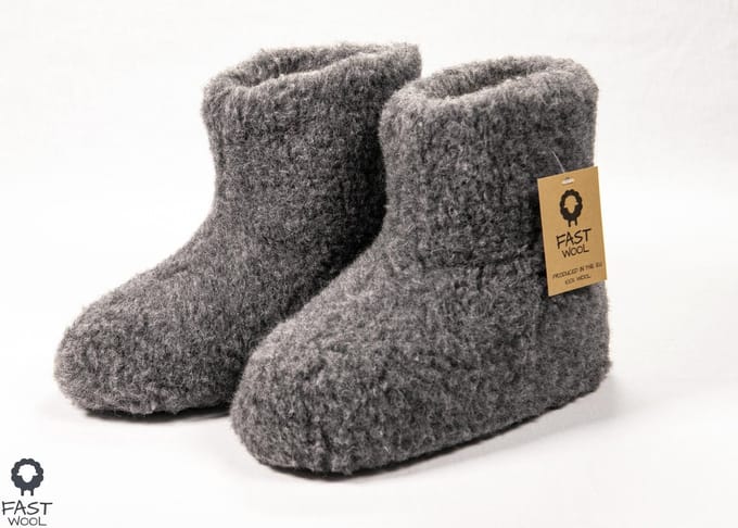 FAST WooL - 100% merinowol - Wollen sloffen - laars model - grijs - maat 43