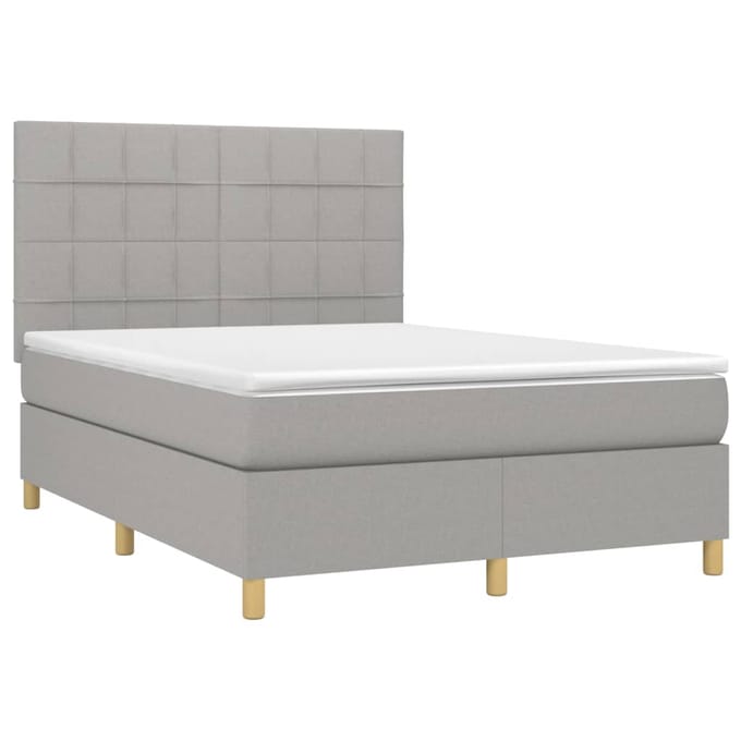 vidaXL - Boxspring - met - matras - en - LED - stof - lichtgrijs - 140x200 - cm