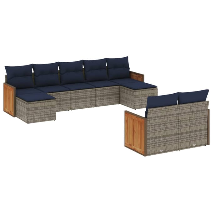 vidaXL - 9-delige - tuinbankset - met - kussens, - grijs - polyrotan